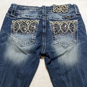 Miss Me Bootcut Jeans with Black and White Design Pockets